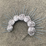 Rose Goddess Crown Spiked Halo Headband Met Gala Sunburst Headpiece
