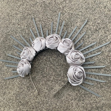 Rose Goddess Crown Spiked Halo Headband Met Gala Sunburst Headpiece