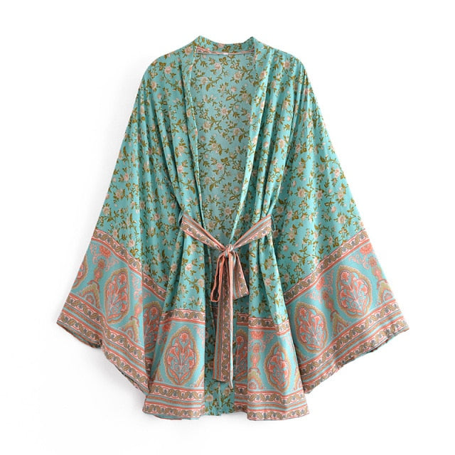 Boho Vintage Batwing Sleeves Short Kimono
