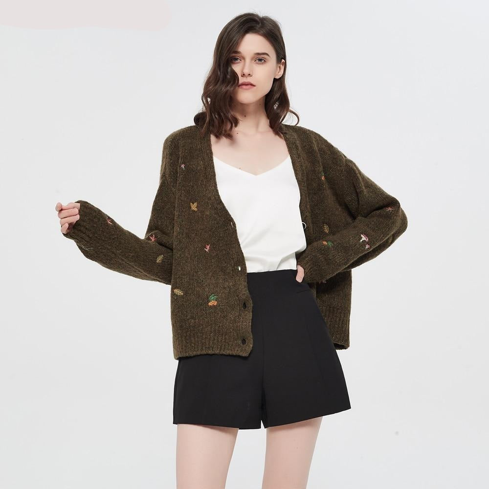 Woodland Forest Knit Cardigan with Embroidered Woodland Vibes