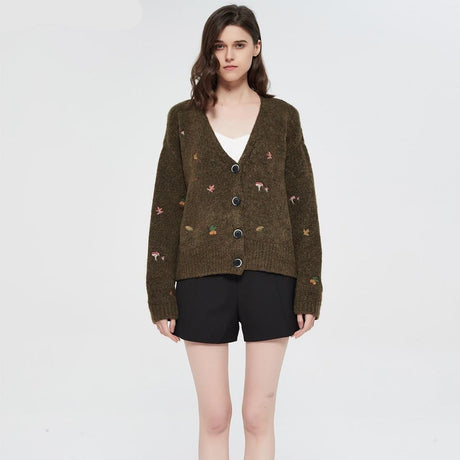 Woodland Forest Knit Cardigan with Embroidered Woodland Vibes
