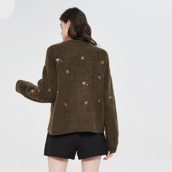 Woodland Forest Knit Cardigan with Embroidered Woodland Vibes