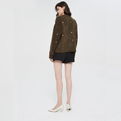 Woodland Forest Knit Cardigan with Embroidered Woodland Vibes