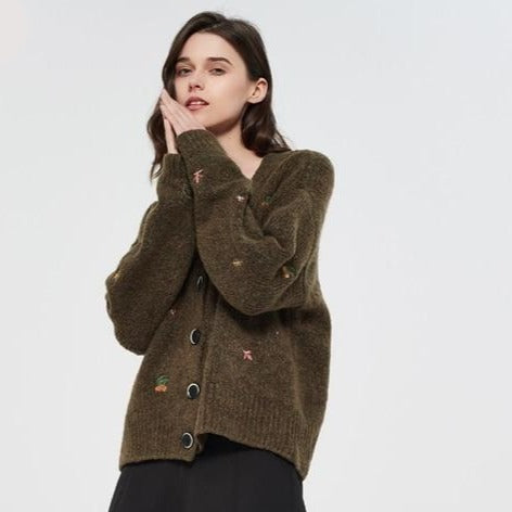 Woodland Forest Knit Cardigan with Embroidered Woodland Vibes