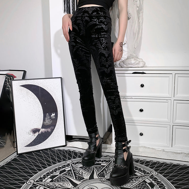 Gothic Velvet Black Leggings High Waist Pants