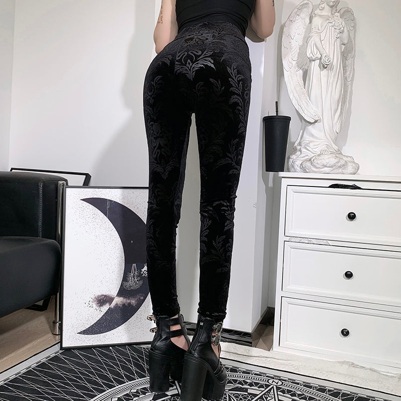 Gothic Velvet Black Leggings High Waist Pants
