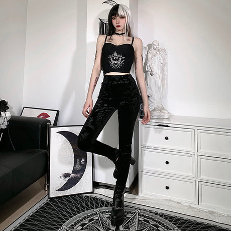 Gothic Velvet Black Leggings High Waist Pants