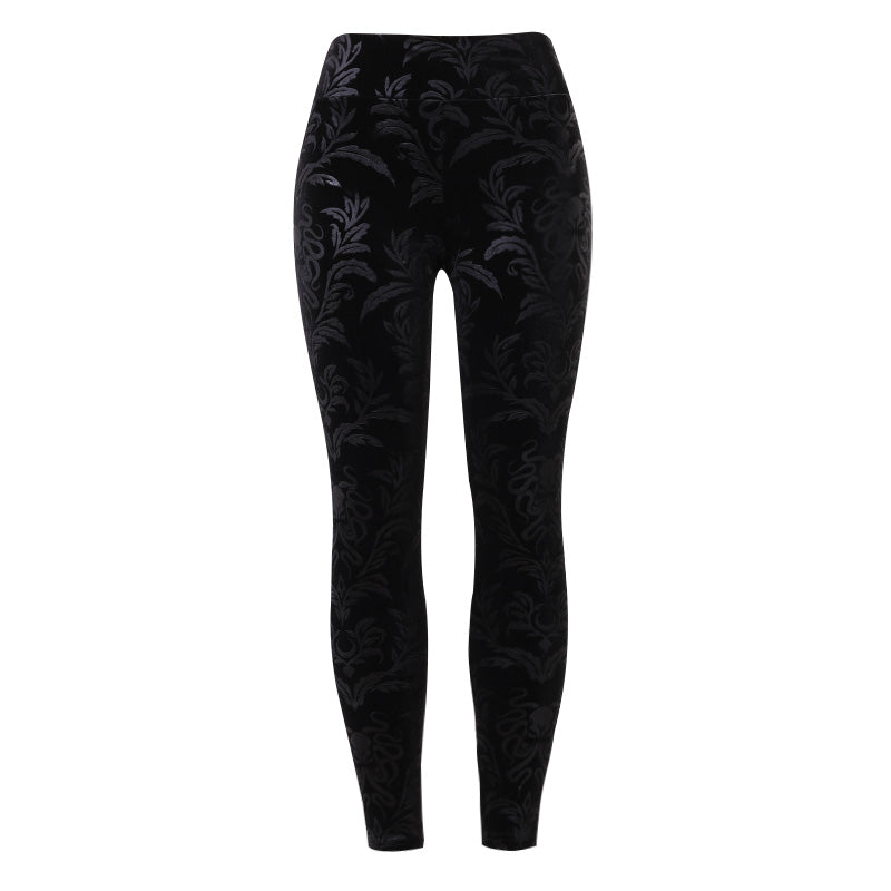 Gothic Velvet Black Leggings High Waist Pants