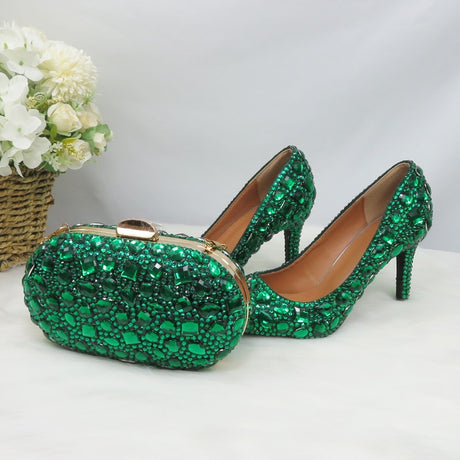 Wickedly Green Crystal Party Shoes and Matching Purse
