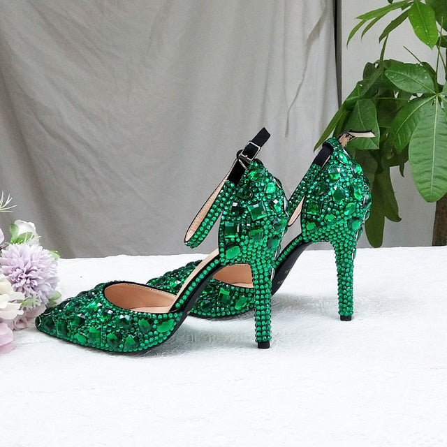 Wickedly Green Crystal Party Shoes and Matching Purse