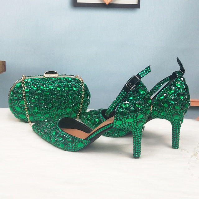 Wickedly Green Crystal Party Shoes and Matching Purse