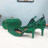 Wickedly Green Crystal Party Shoes and Matching Purse