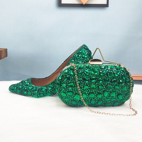 Wickedly Green Crystal Party Shoes and Matching Purse