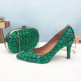 Wickedly Green Crystal Party Shoes and Matching Purse