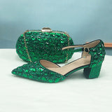 Wickedly Green Crystal Party Shoes and Matching Purse