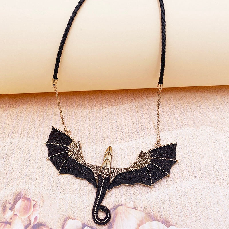 Mother of Dragons Black and Gold Dragon Pendant Necklace