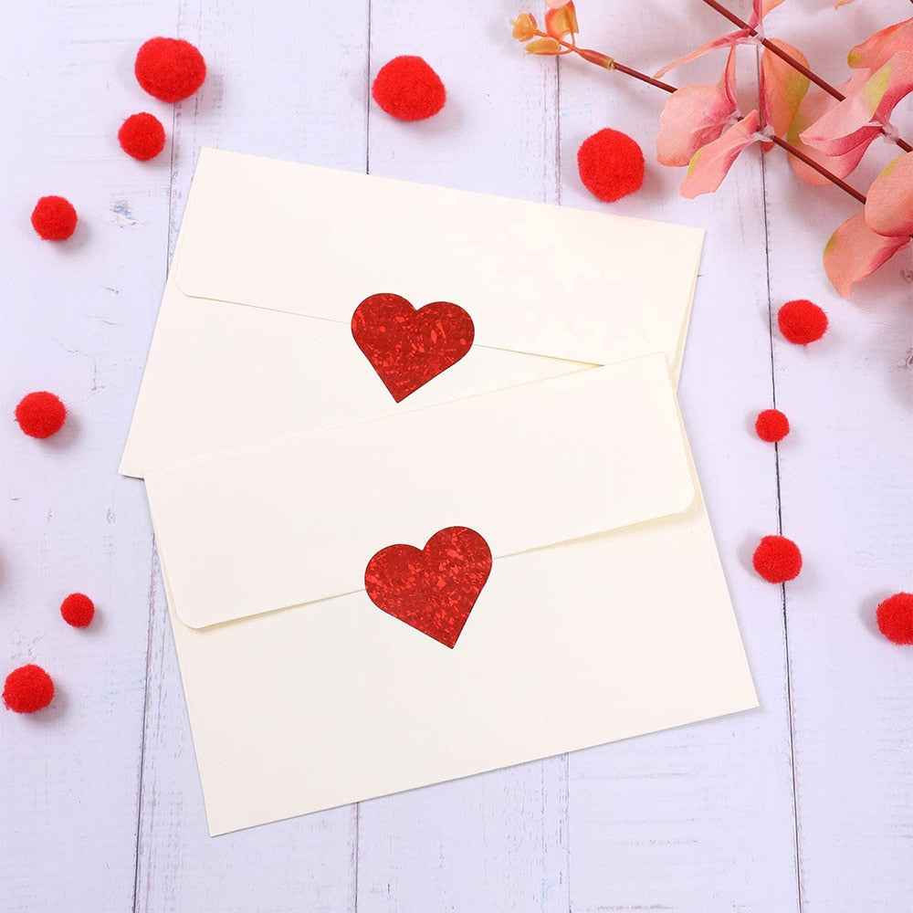 50-500pcs Red Heart Stickers Valentine's Day Paper