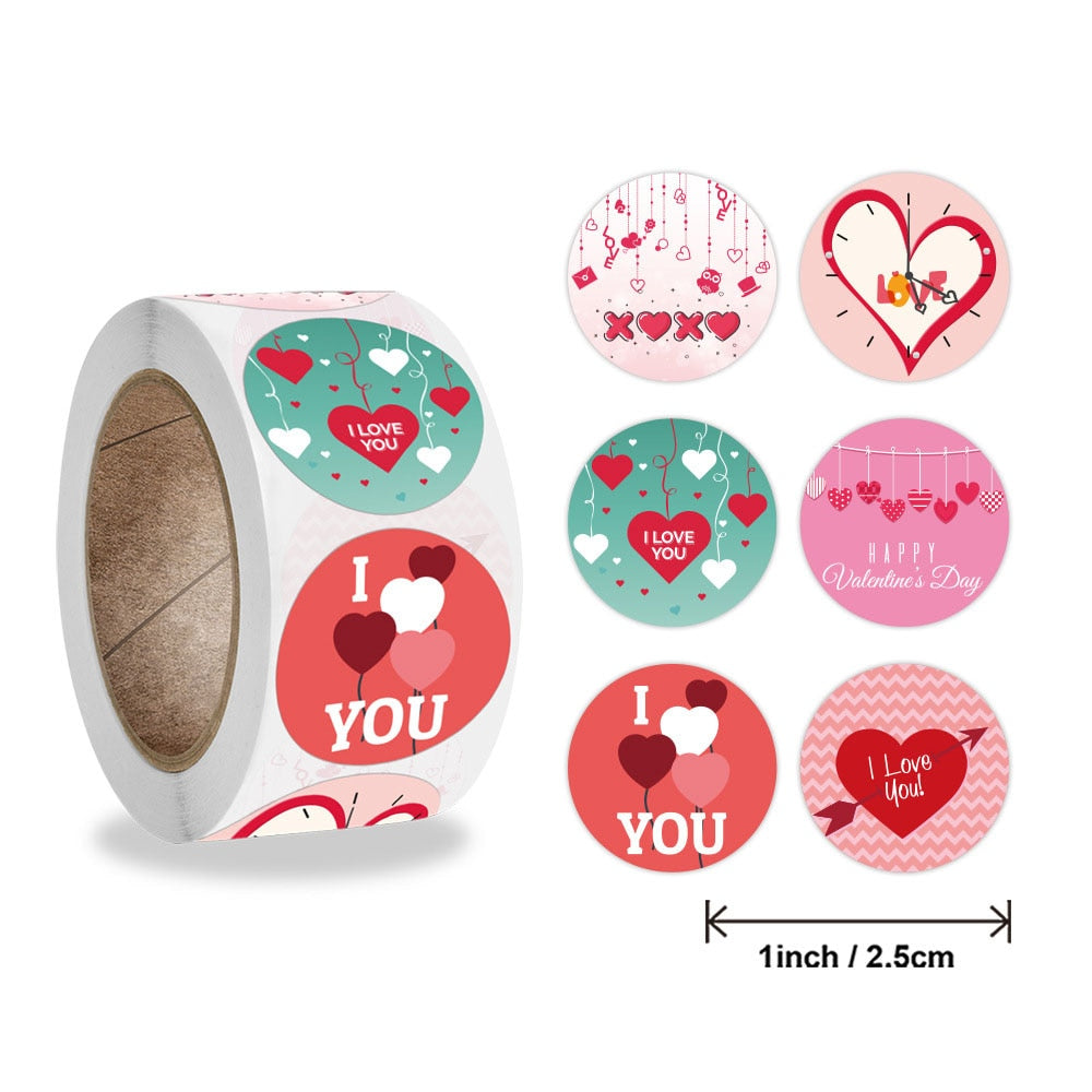50-500pcs Red Heart Stickers Valentine's Day Paper