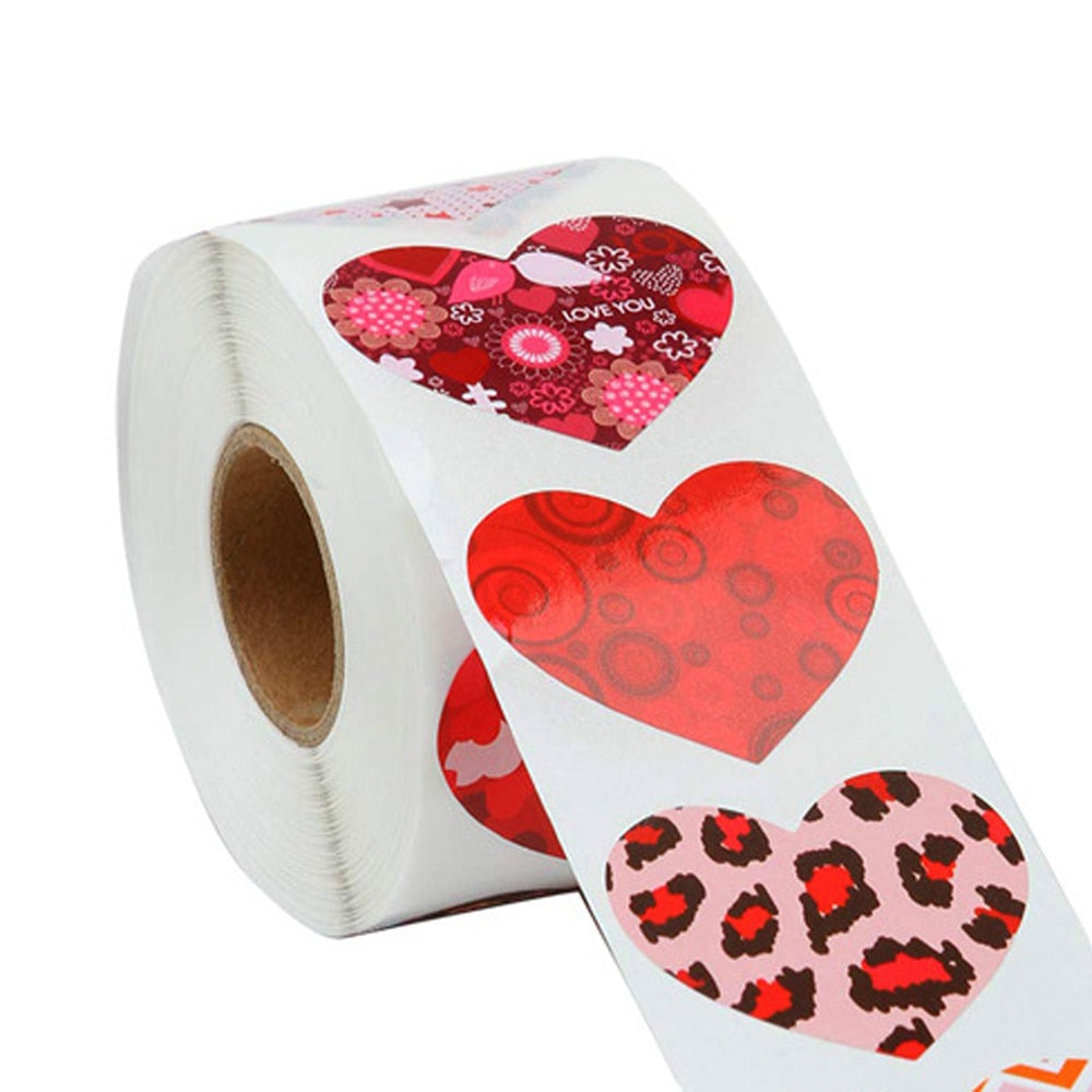50-500pcs Red Heart Stickers Valentine's Day Paper