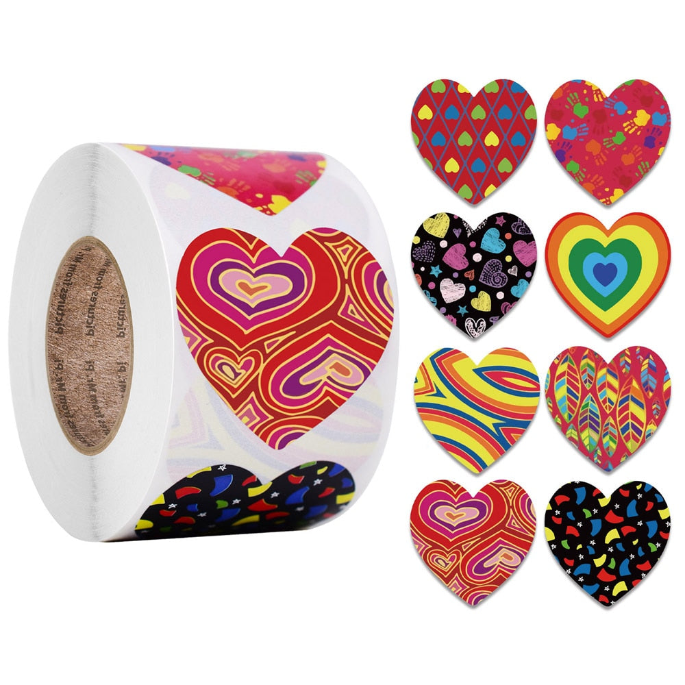 50-500pcs Red Heart Stickers Valentine's Day Paper