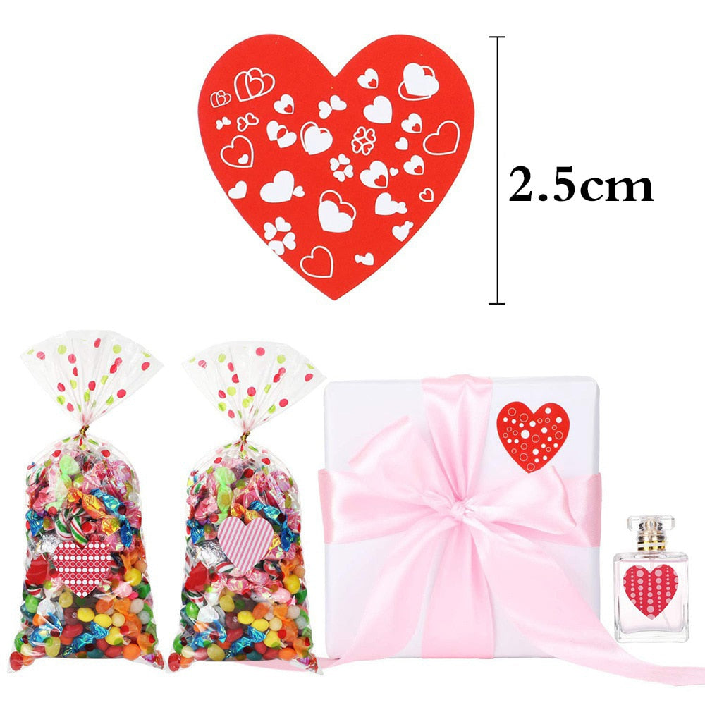 50-500pcs Red Heart Stickers Valentine's Day Paper