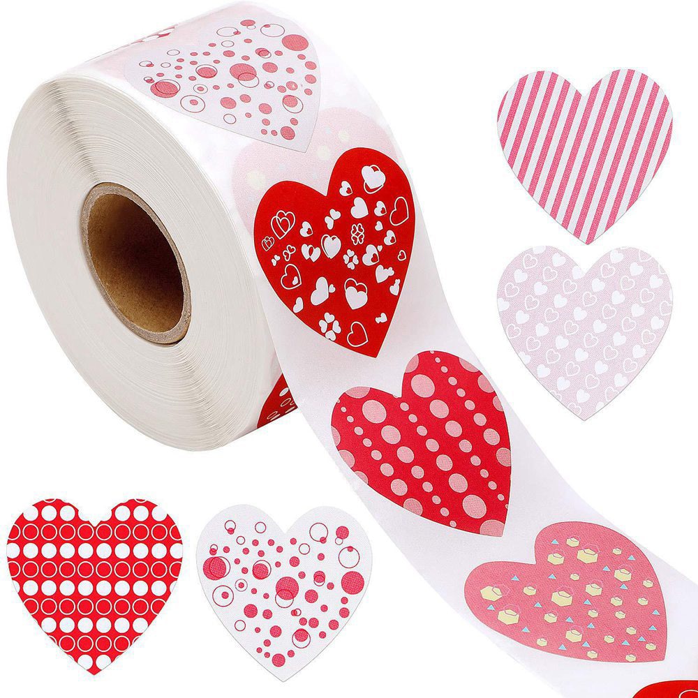 50-500pcs Red Heart Stickers Valentine's Day Paper