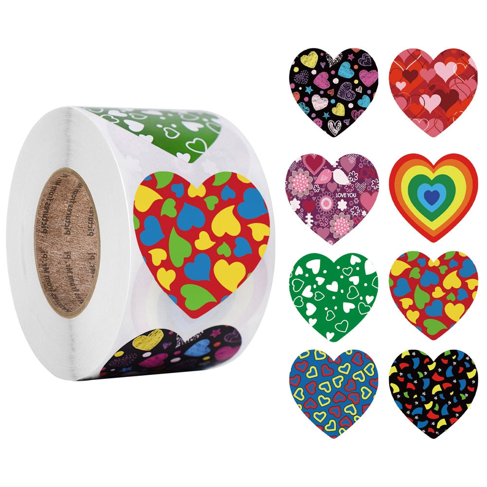 50-500pcs Red Heart Stickers Valentine's Day Paper