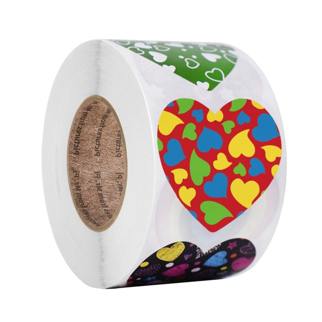 50-500pcs Red Heart Stickers Valentine's Day Paper