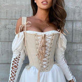 Robin Hood Ribbon Lace Up Cut Out Corset Top
