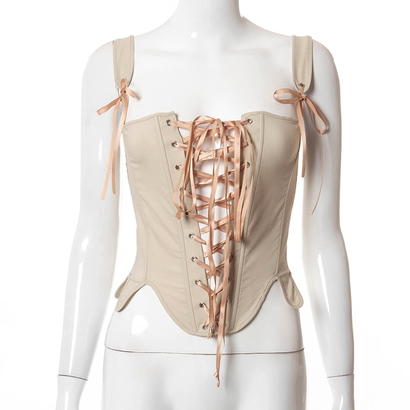 Robin Hood Ribbon Lace Up Cut Out Corset Top