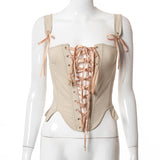 Robin Hood Ribbon Lace Up Cut Out Corset Top