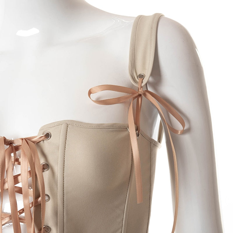 Robin Hood Ribbon Lace Up Cut Out Corset Top