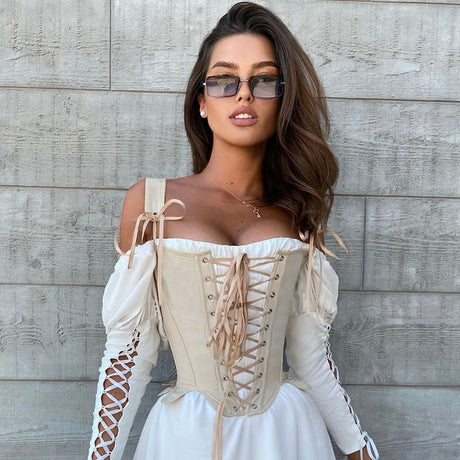 Robin Hood Ribbon Lace Up Cut Out Corset Top