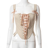 Robin Hood Ribbon Lace Up Cut Out Corset Top