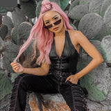 Faux Leather Lace Up Halter Top