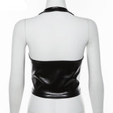 Faux Leather Lace Up Halter Top