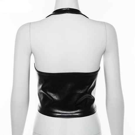 Faux Leather Lace Up Halter Top