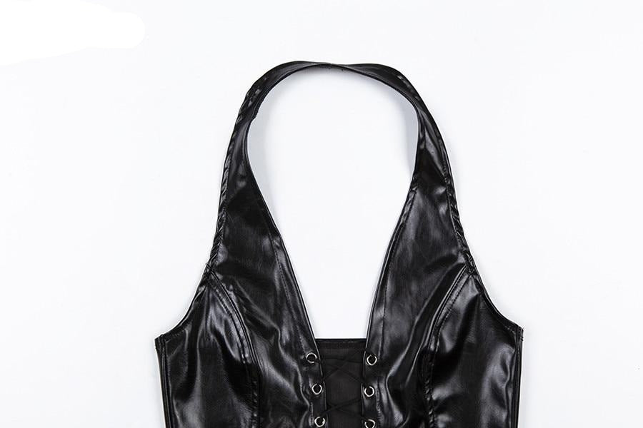 Faux Leather Lace Up Halter Top