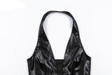 Faux Leather Lace Up Halter Top