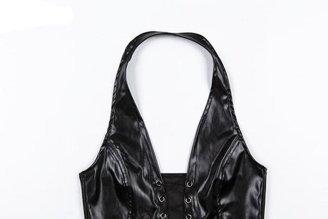 Faux Leather Lace Up Halter Top