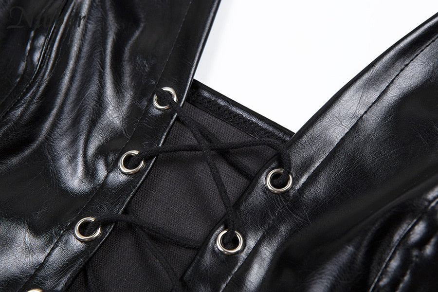 Faux Leather Lace Up Halter Top