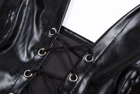 Faux Leather Lace Up Halter Top