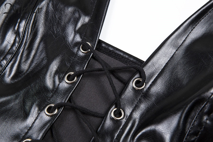Faux Leather Lace Up Halter Top