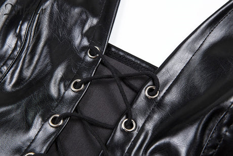 Faux Leather Lace Up Halter Top