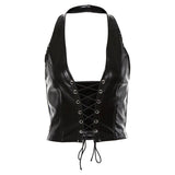 Faux Leather Lace Up Halter Top