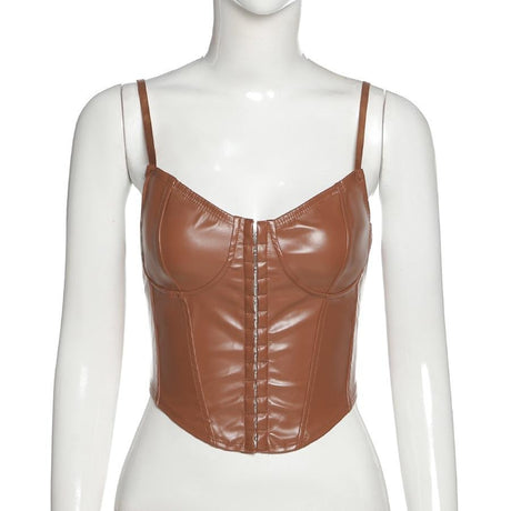 Faux Leather Lace Up Halter Top