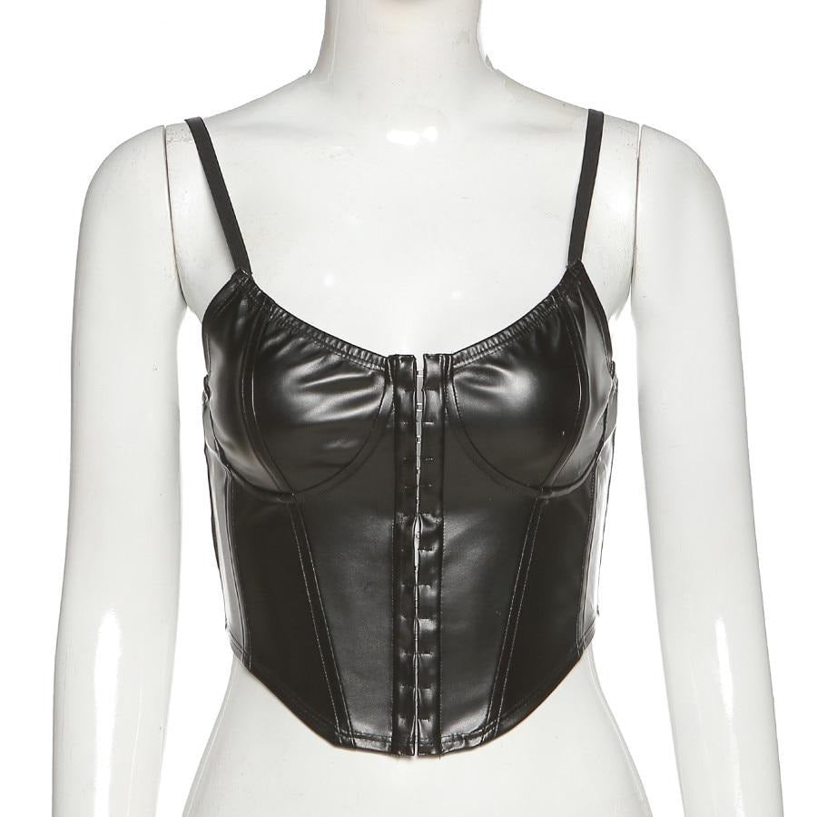 Faux Leather Lace Up Halter Top