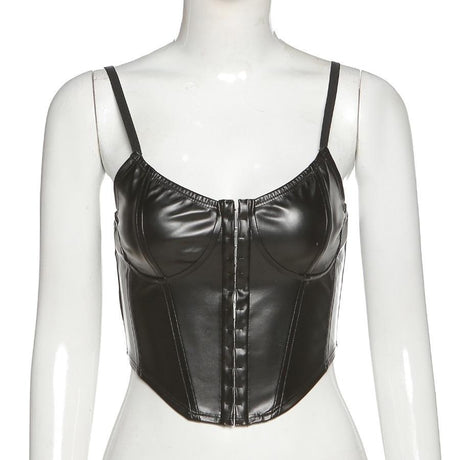 Faux Leather Lace Up Halter Top