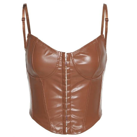Faux Leather Lace Up Halter Top