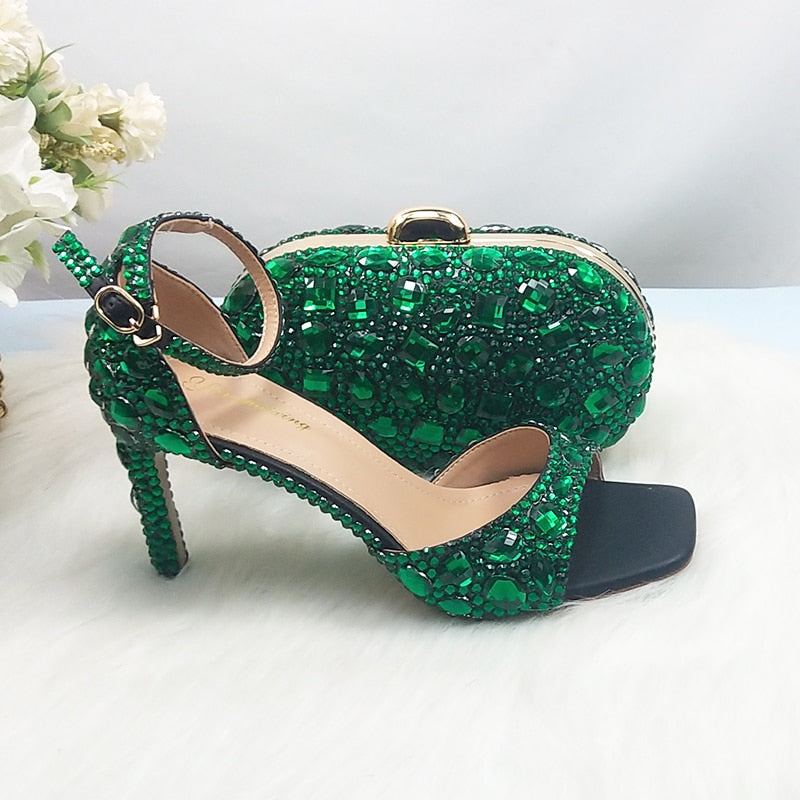 Wickedly Green Crystal Party Shoes and Matching Purse